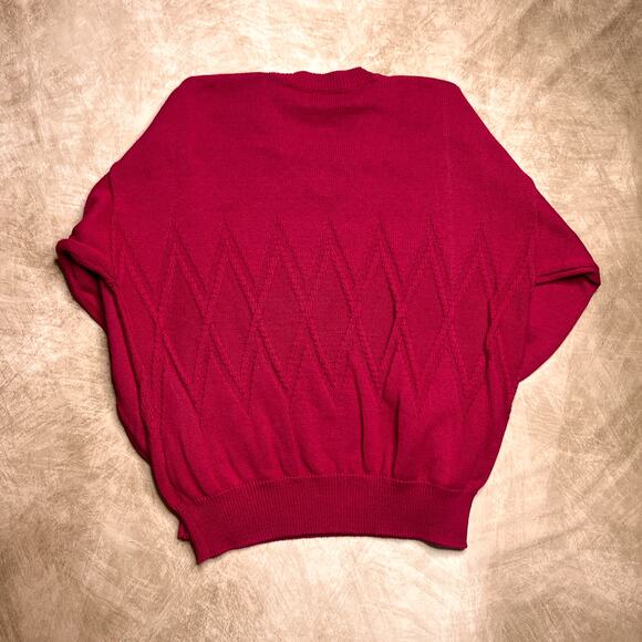 Vintage 90s Lands' End Direct Merchants Red Argyle Diamond Knit Sweater Retro - Picture 2 of 6